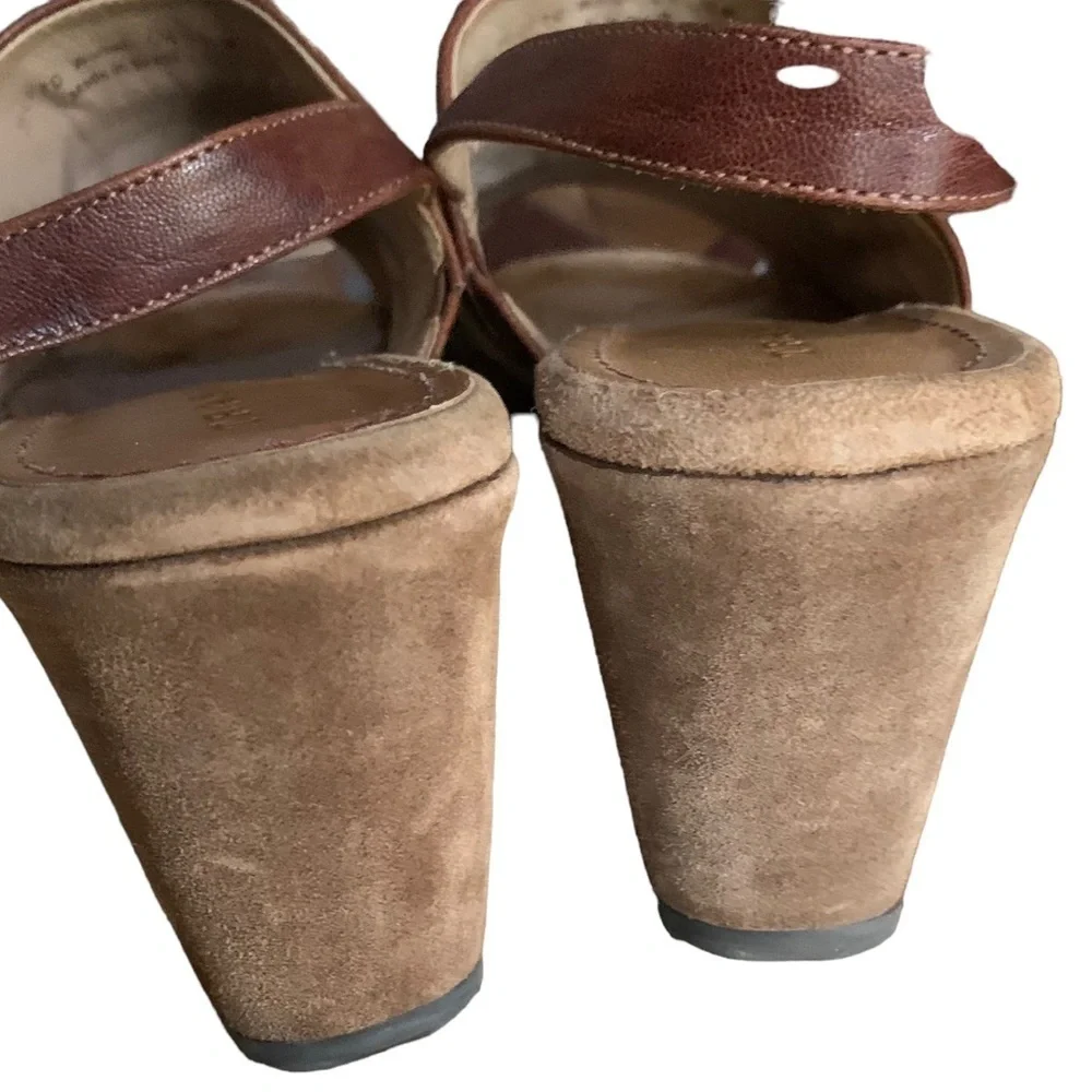 Trask Sundance Shari Suede Leather Made in Brazil Platform Wedge Cognac  Sz 10
